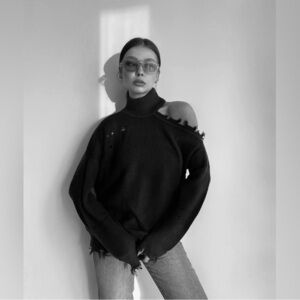 Lovers + Friends Revolve Distressed Turtleneck Wool Blend Arlington Sweater XXS